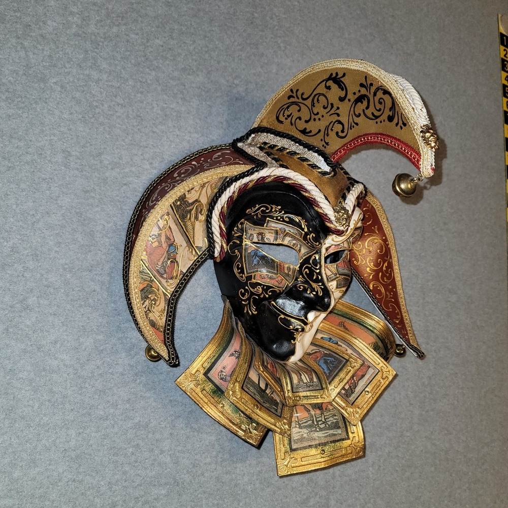 Venetian Jester Masquerade Mask Gold Black Tarot Card Carnival Wall Decor 13in - Picture 3 of 9
